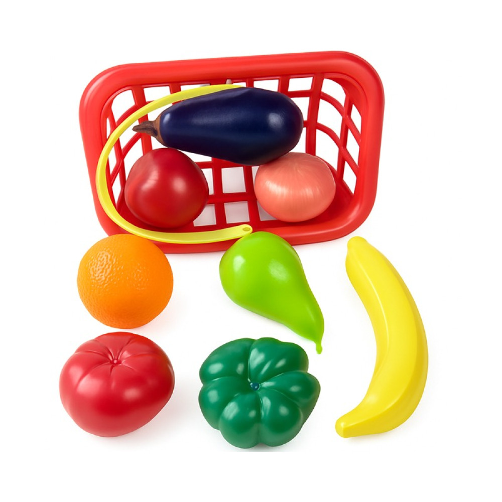 Φρούτα και λαχανικά σε καλάθι σε φυσικό μέγεθος